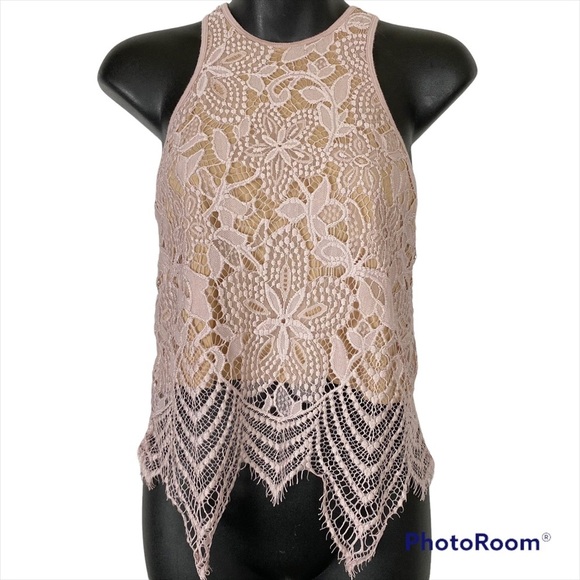 EXPRESS Y2K Pink Mauve Cotton Modal Lace Overlay Tank Top XS - Picture 2 of 10